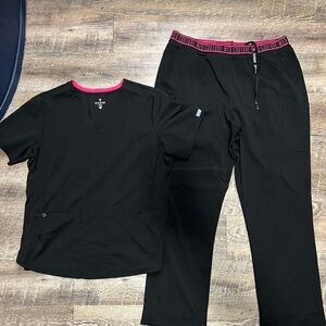 Med Couture Black Scrub Set with Pink Trim